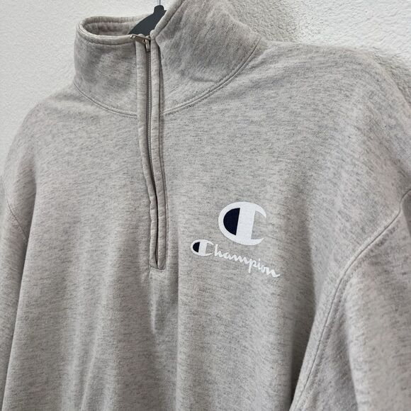 Champion 1/4 Zip Sweatshirt Mens Medium Pullover Heathered Gray Athleticwear - Picture 2 of 13